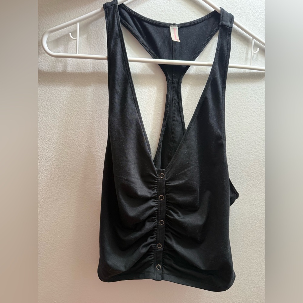 FP Movement by Free People Black Ruched Bodysuit